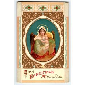 Christmas Madonna Baby Jesus Postcard Religious Germany With Santa Claus Stamp